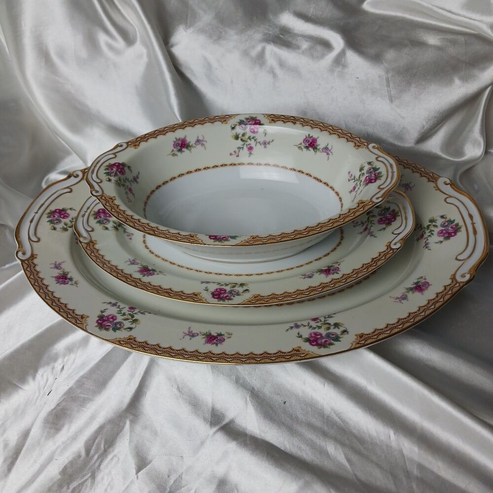 VINTAGE RARE FUKAGAWA ARITA HAND PAINTED 2 PLATTERS AND 1 SERVING BOWL LOT